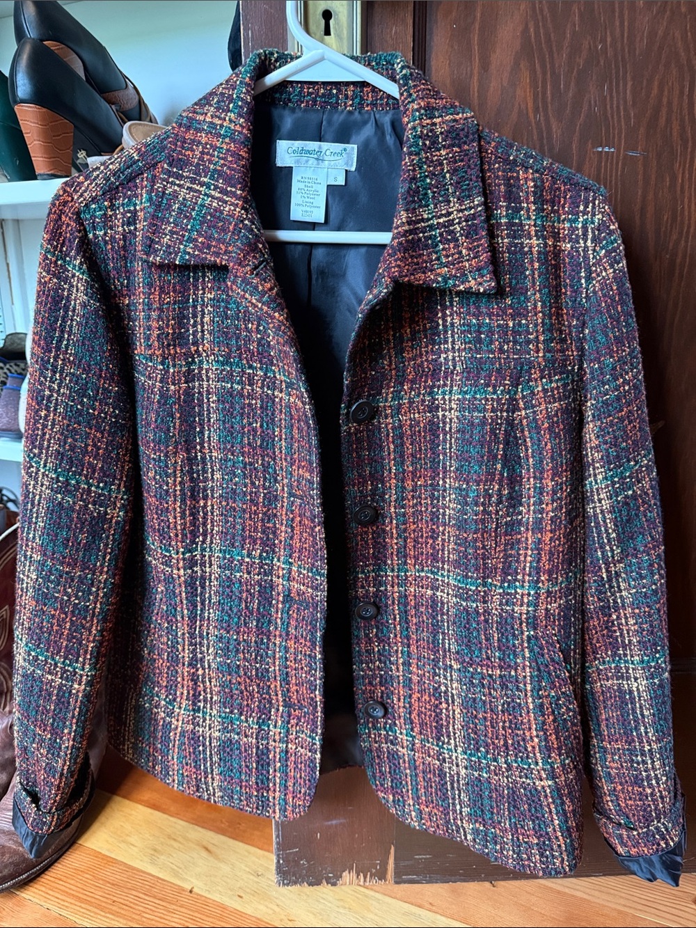 BOGO Coldwater Creek Plaid Tweed Blazer in Burgundy, Green, and Rust